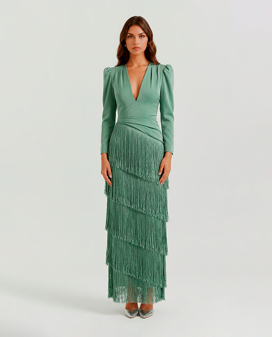 Clara® · Vestido elegante con mangas de flecos